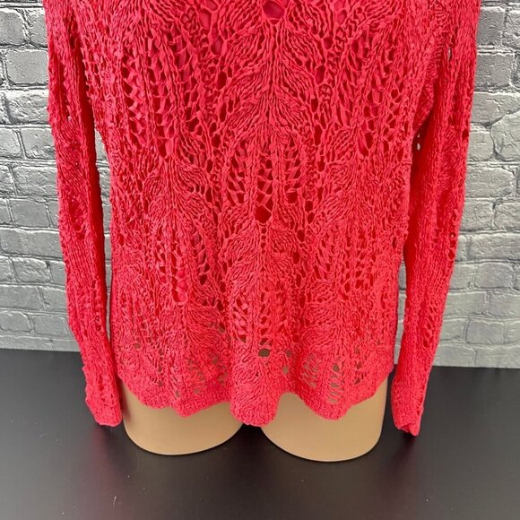 Coldwater Creek Womens 2X Red Crochet Long Sleeve Sweater  w/Attached Tank Top - Picture 4 of 5